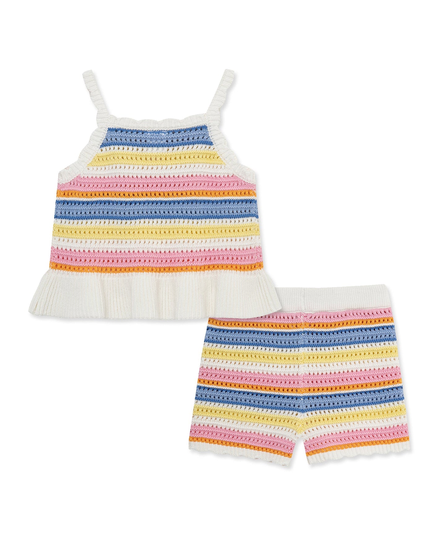 Fun Stripe Pointelle Knit Short Set (2T-4T)