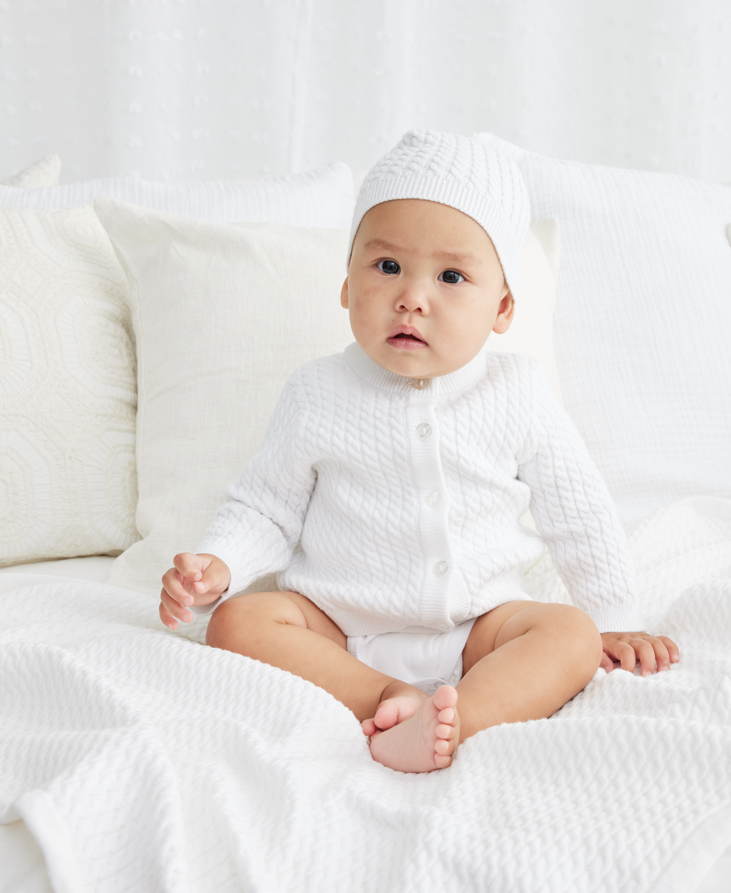 White Cable Knit Receiving Blanket