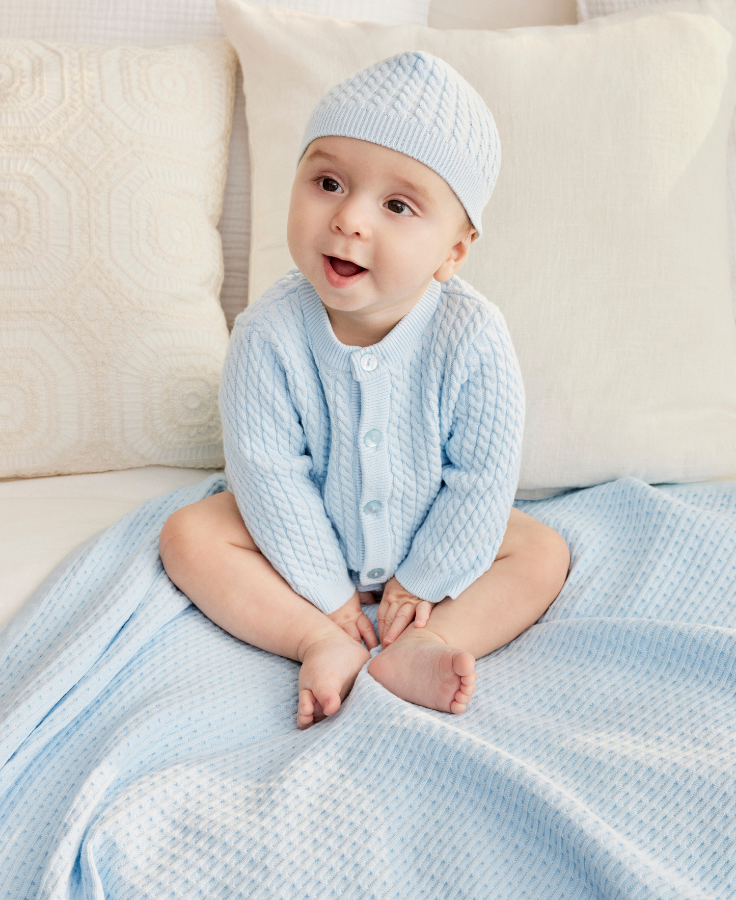 Blue Cable Knit Receiving Blanket