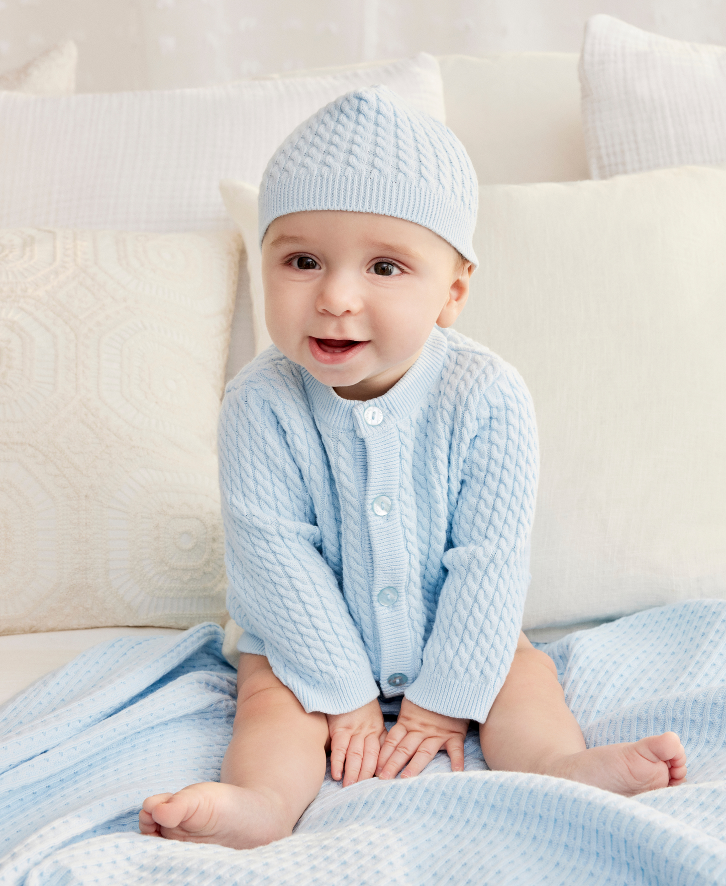 Blue Cable Sweater and Hat