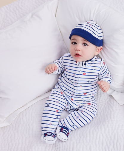 Sports Star 2-Way-Zip Footed One-Piece and Hat