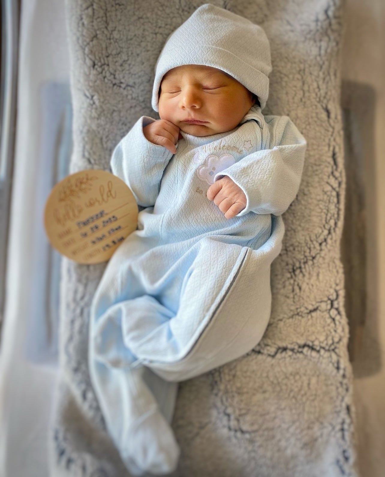 New Blue Welcome to the World Zip Front Footed One-Piece & Hat