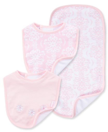 Damask Scroll Bib & Burp Set