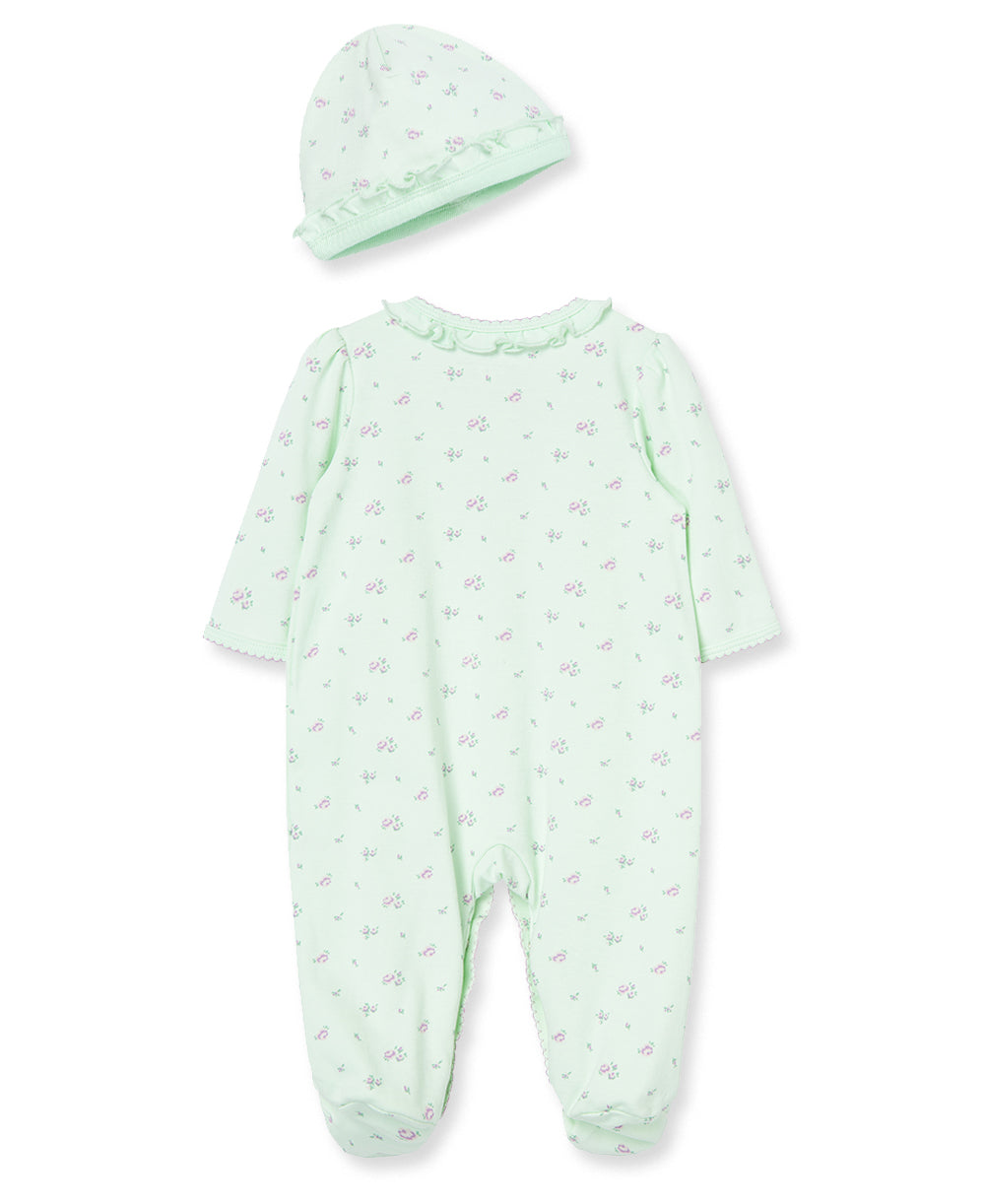 Petite Rose Footed One-Piece And Hat