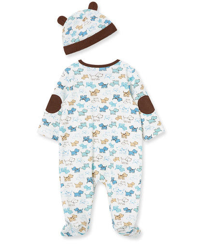 Cute Puppies Footed One-Piece And Hat