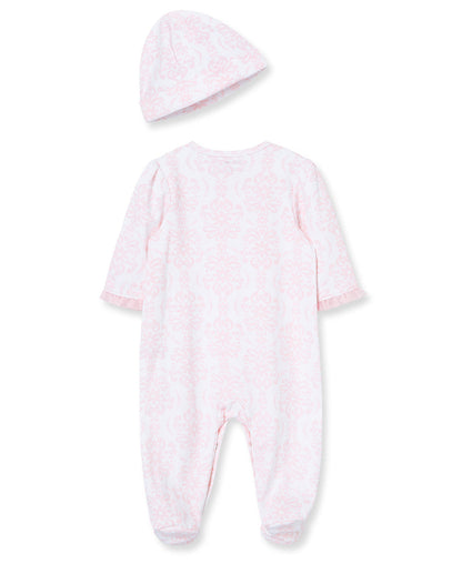 Damask Scroll Footed One-Piece And Hat