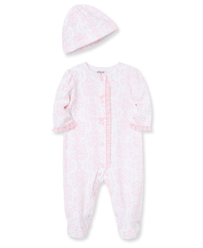 Damask Scroll Footed One-Piece And Hat