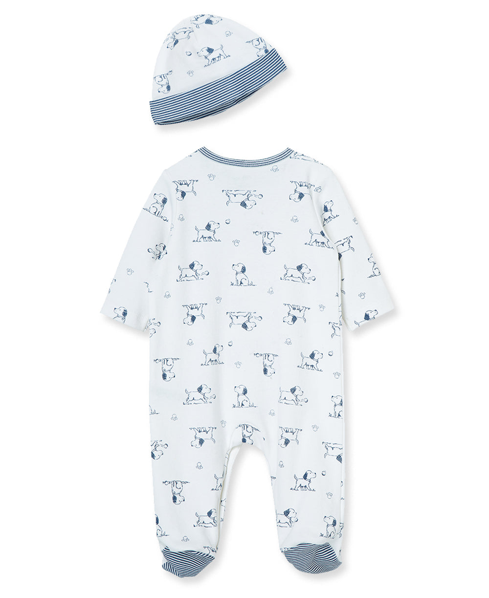 Puppy Toile Footed One-Piece And Hat