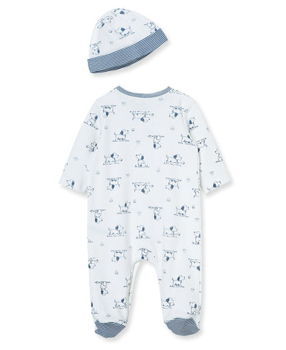 Puppy Toile Footed One-Piece And Hat