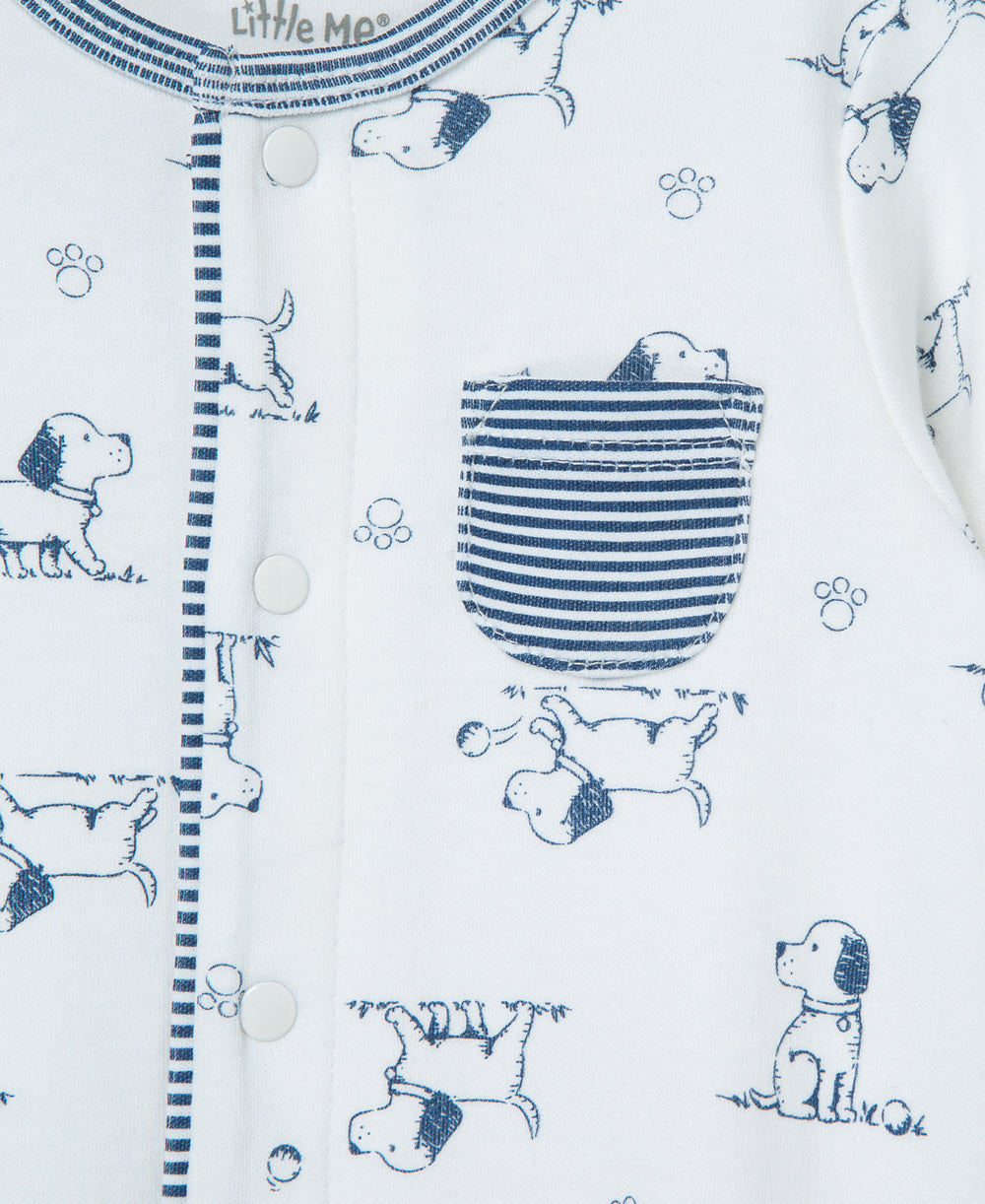 Puppy Toile Footed One-Piece And Hat