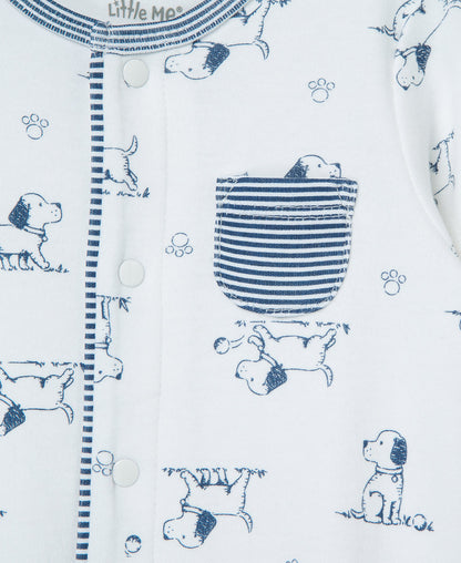 Puppy Toile Footed One-Piece And Hat
