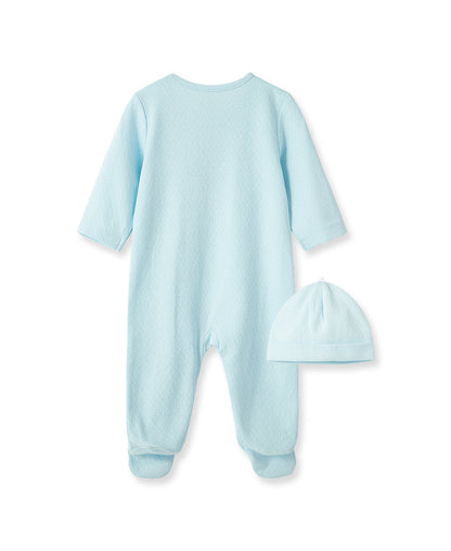 New Blue Welcome to the World Zip Front Footed One-Piece & Hat