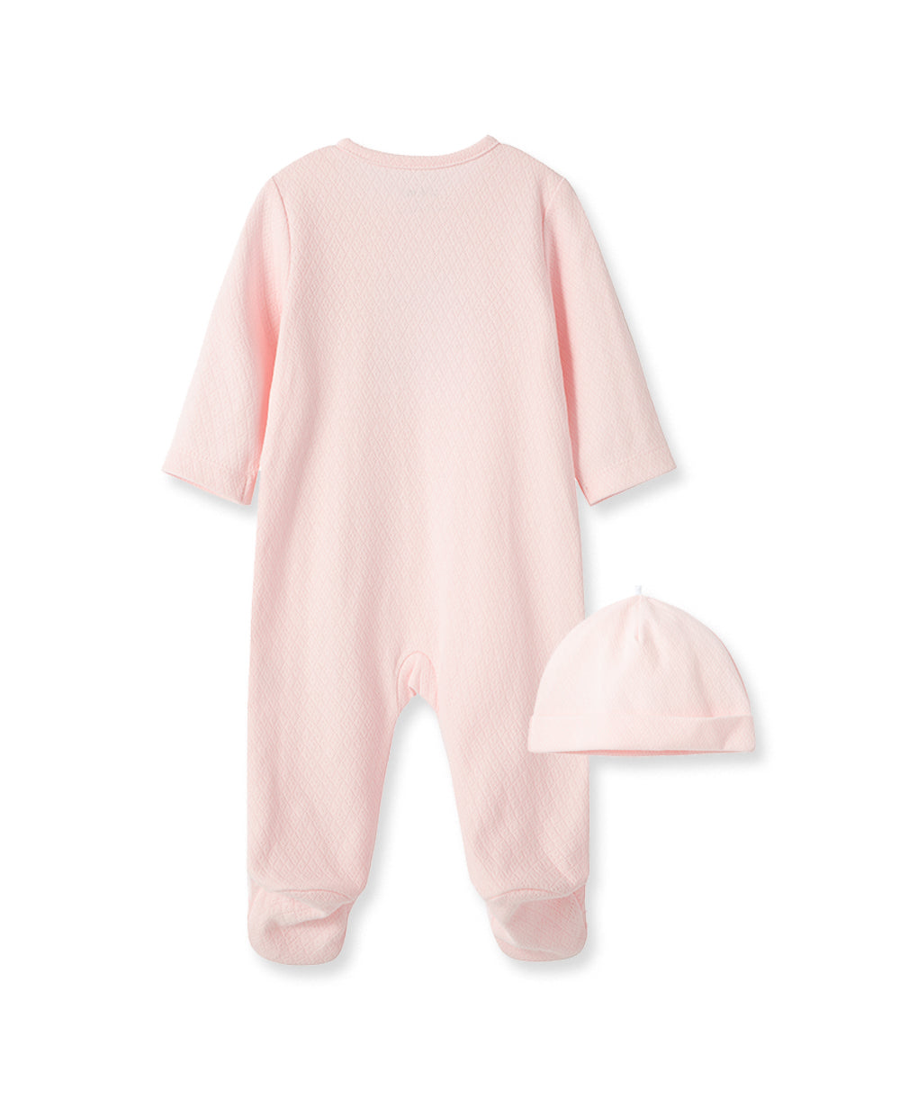 New Pink Welcome To The World Zip Front Footed One-Piece And Hat