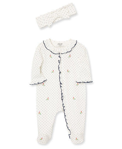 Rosebud 2-Way-Zip Footed One-Piece and Headband