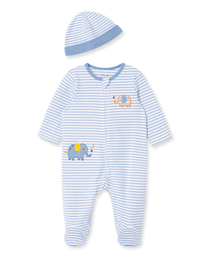Elephant 2-Way-Zip Footed One-Piece And Hat