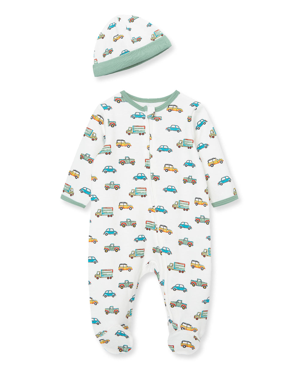 On the Go 2-Way-Zip Footed One-Piece and Hat