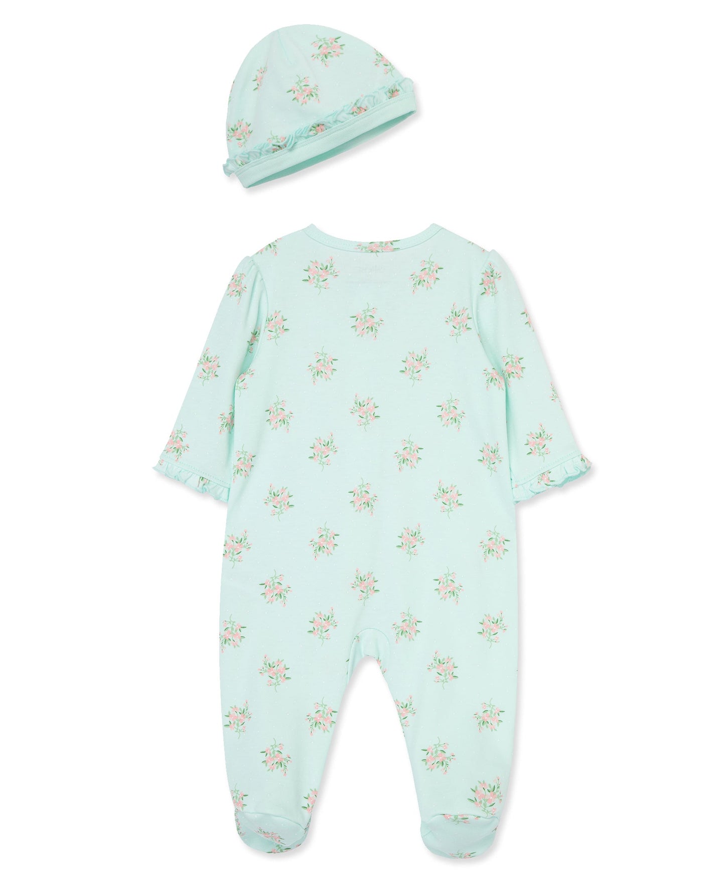 Delicate Floral Zip Footed One-Piece & Hat
