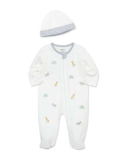 Safari 2-Way-Zip Footed One-Piece & Hat