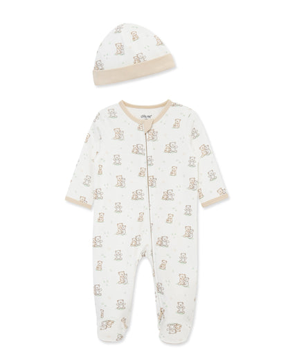 Fuzzy Bears 2-Way-Zip Footed One-Piece and Hat