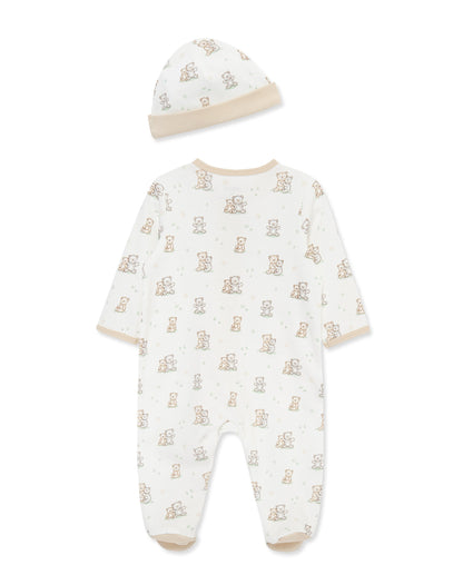 Fuzzy Bears 2-Way-Zip Footed One-Piece and Hat