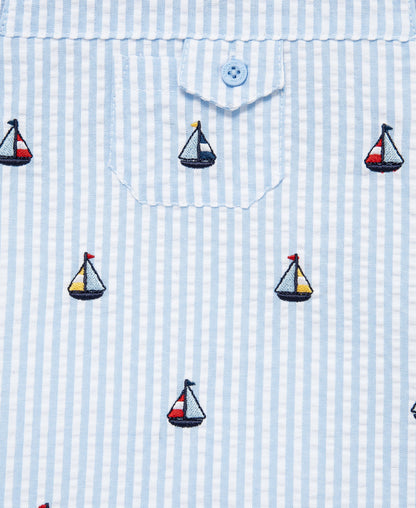 Sailboat Woven Sunsuit & Hat