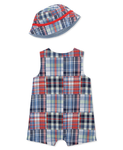Patchwork Woven Sunsuit & Hat