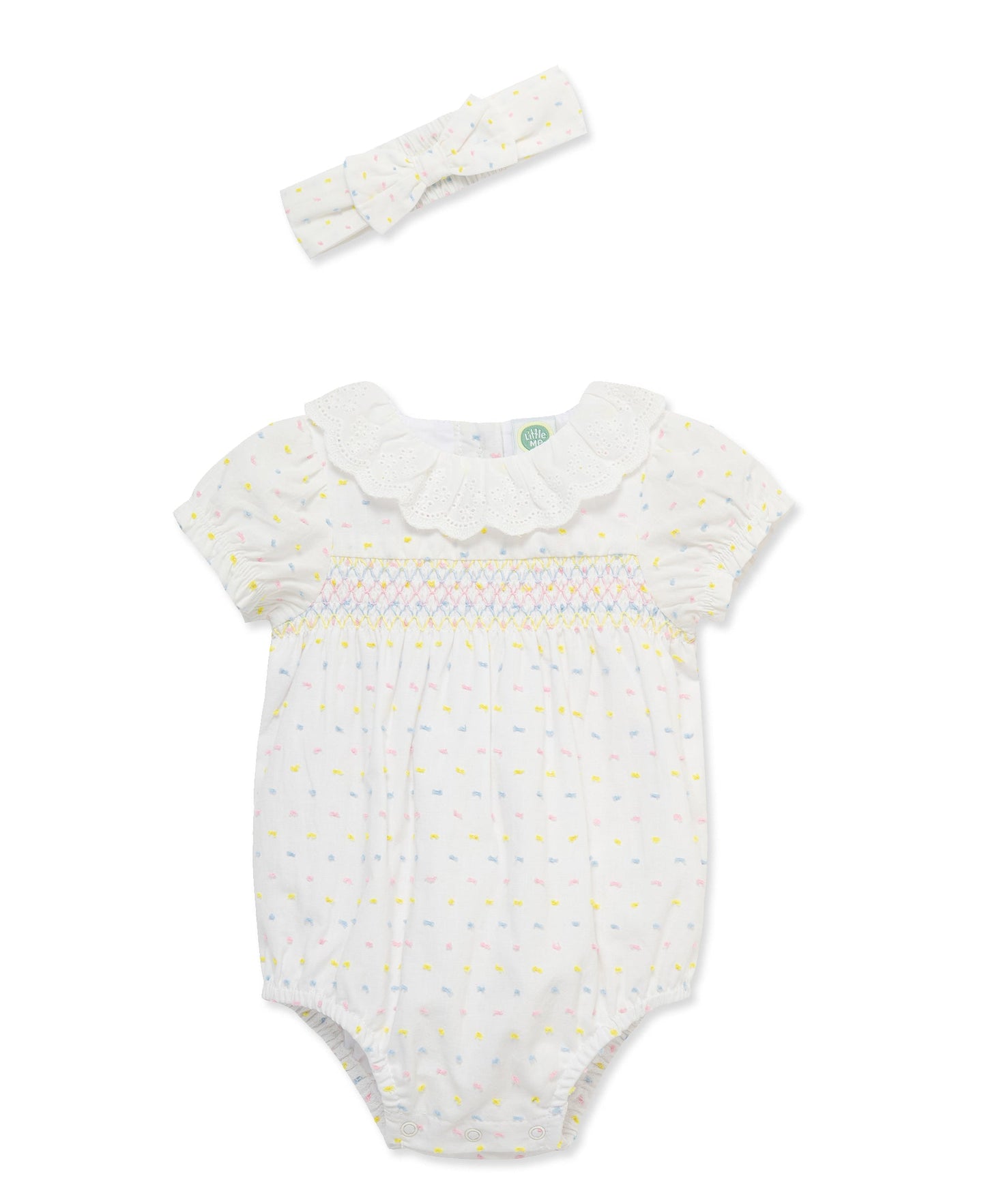 Smocked Dot Woven Bubble & Headband