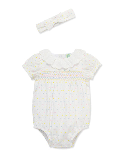 Smocked Dot Woven Bubble & Headband