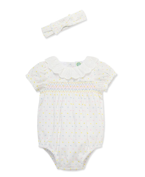 Smocked Dot Woven Bubble & Headband