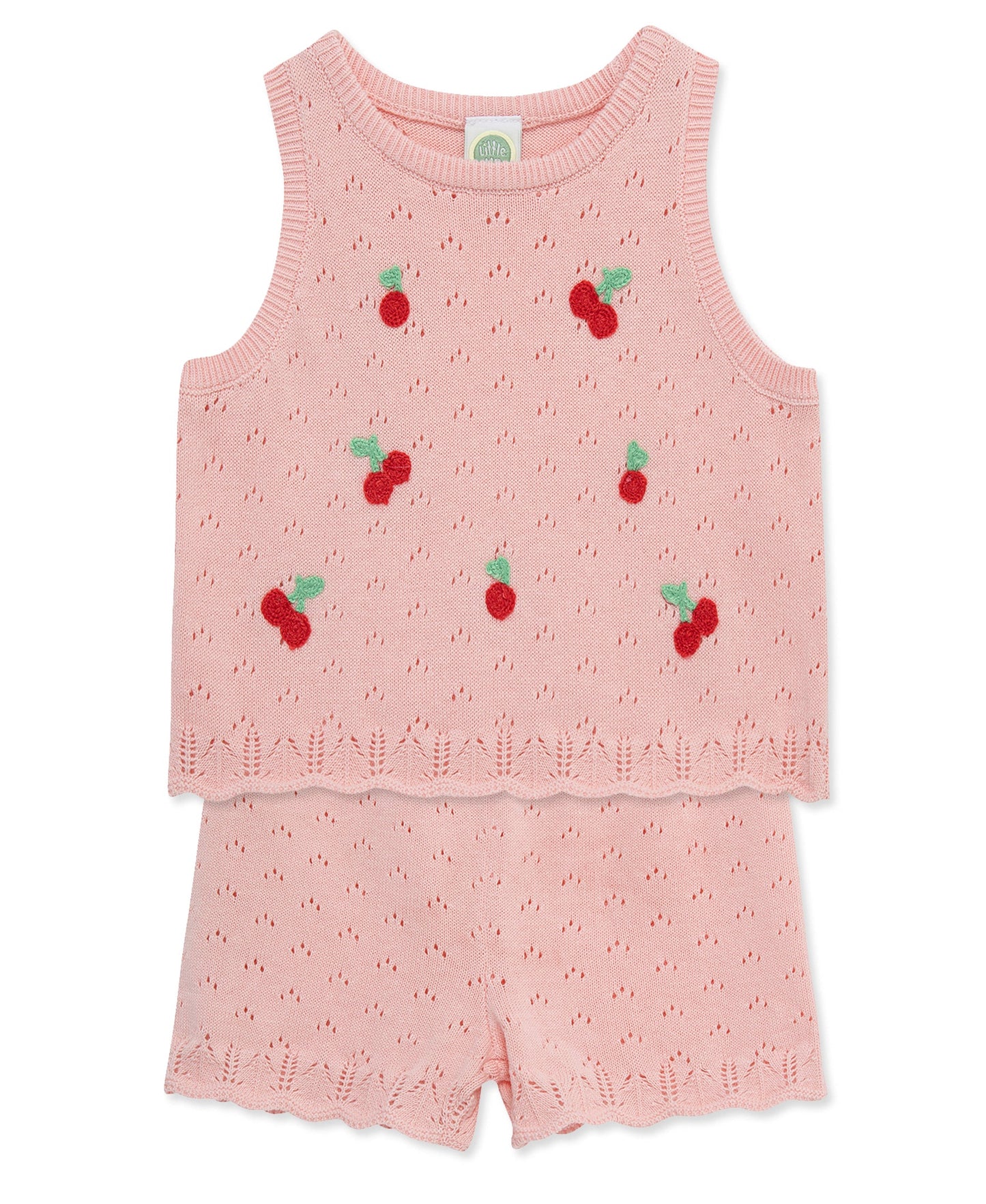 Cherry Pointelle Knit Short Set