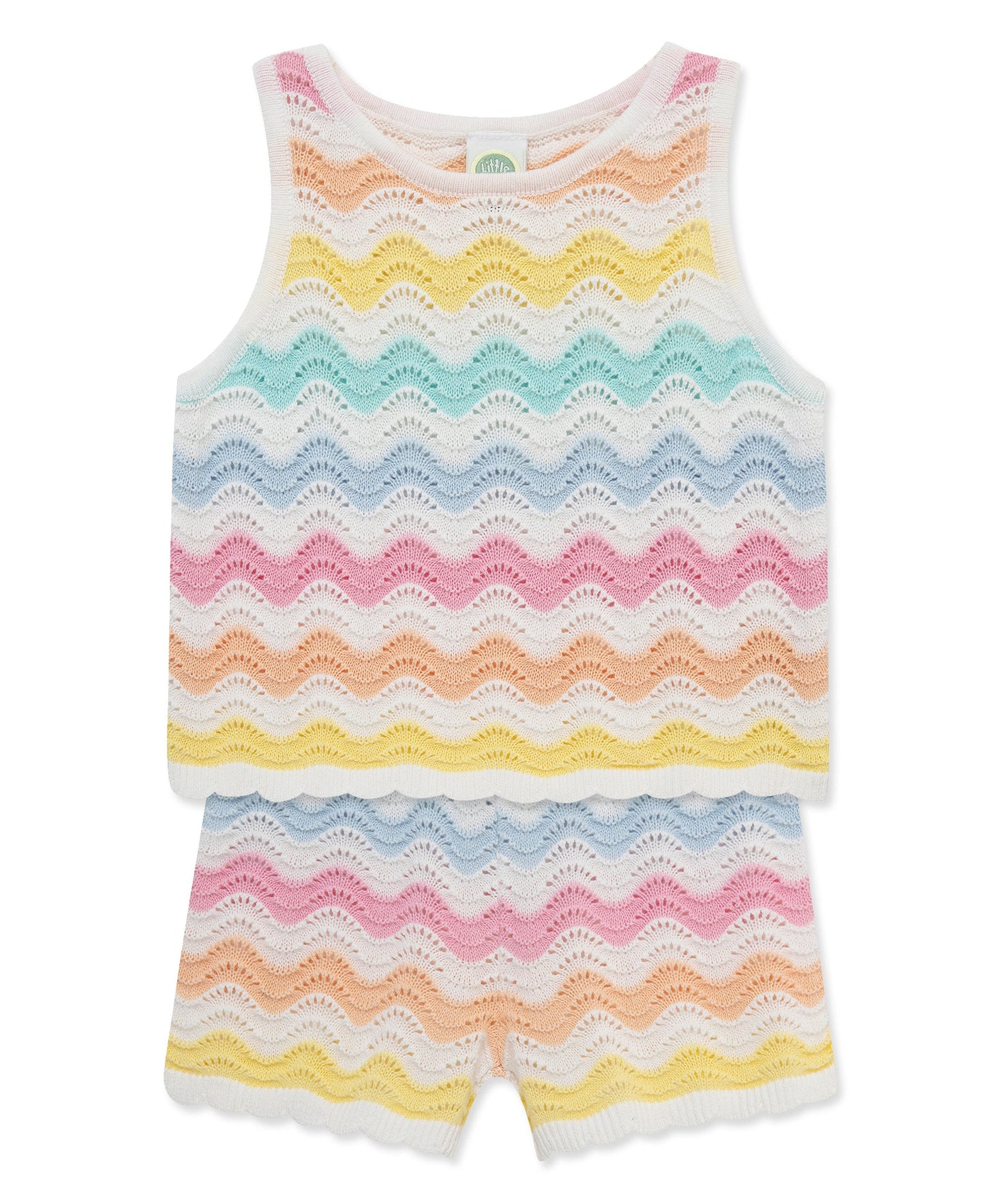 Wavy Pointelle Knit Short Set