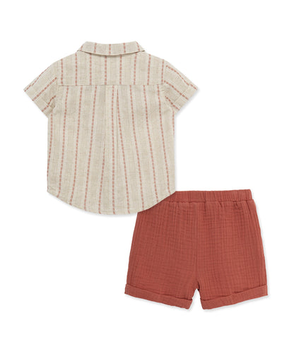 Striped Gauze Short Set