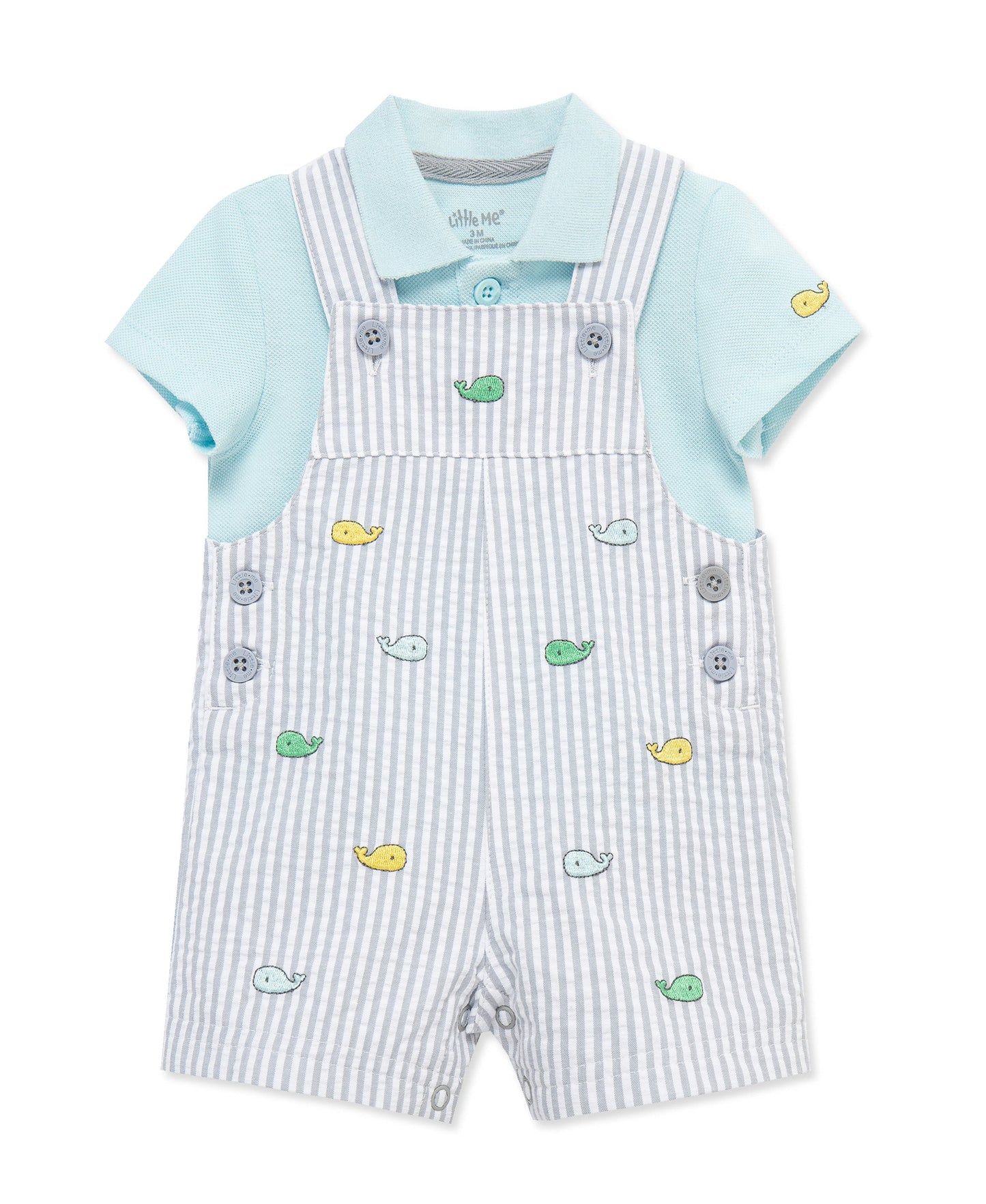 Whales Woven Shortall Set (12M-24M)