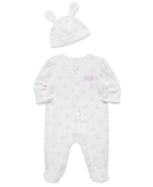 "My First Easter" Pink Bunny 2-Way-Zip Footed One-Piece & Hat