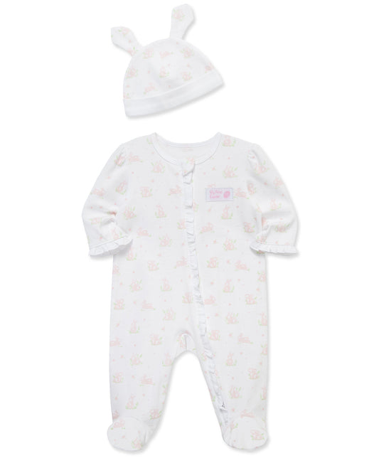 "My First Easter" Pink Bunny 2-Way-Zip Footed One-Piece & Hat