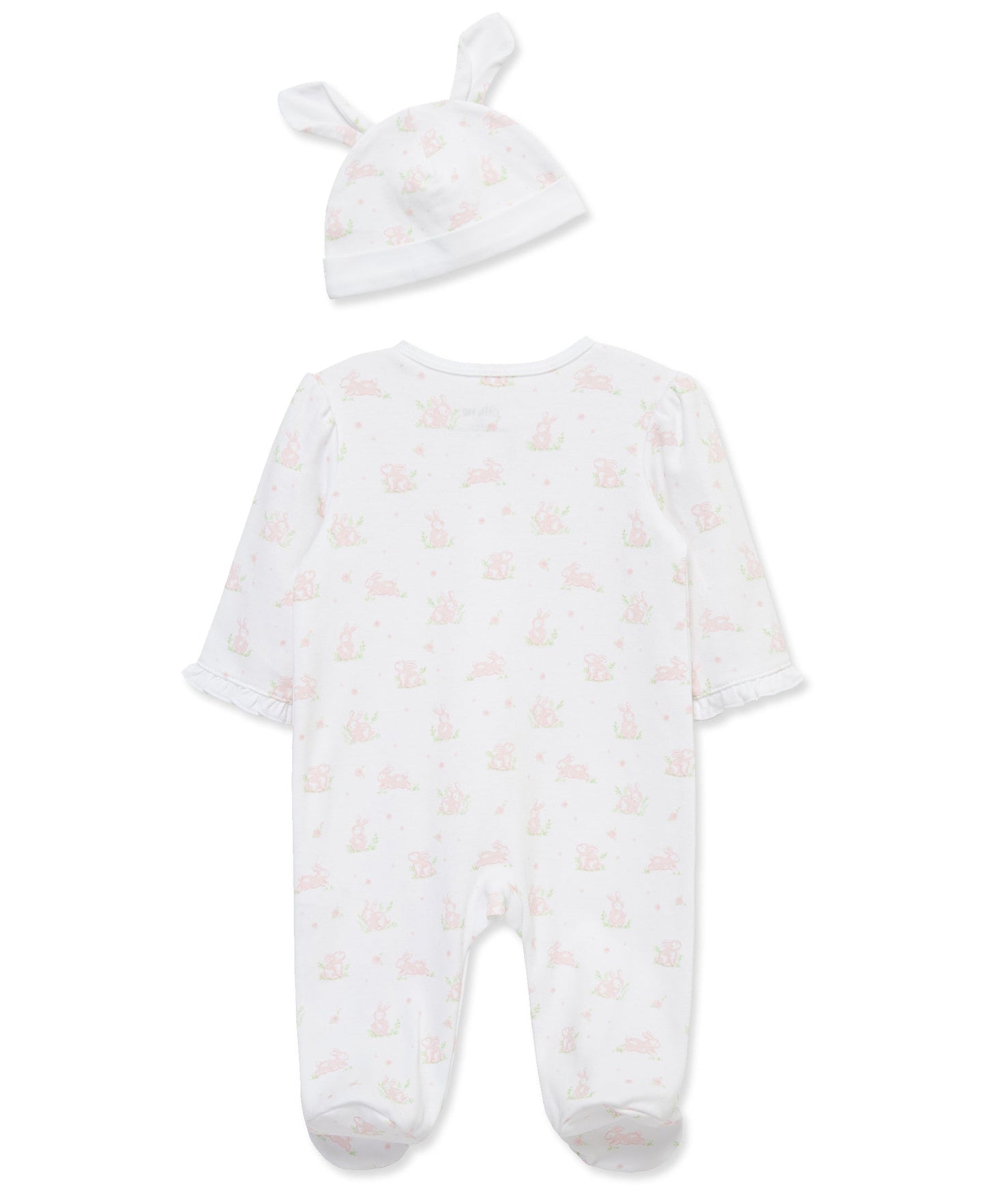 "My First Easter" Pink Bunny 2-Way-Zip Footed One-Piece & Hat