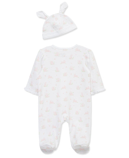 "My First Easter" Pink Bunny 2-Way-Zip Footed One-Piece & Hat