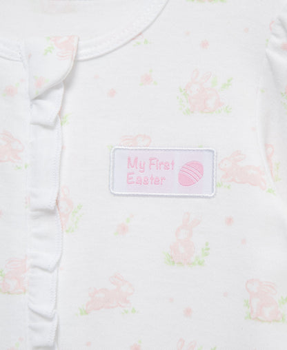 "My First Easter" Pink Bunny 2-Way-Zip Footed One-Piece & Hat