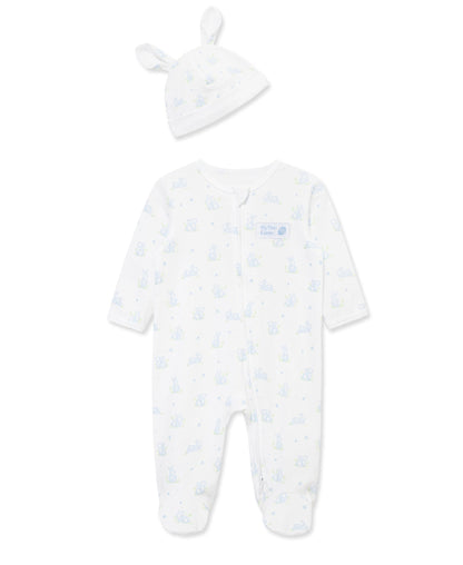 "My First Easter" Blue Bunny 2-Way-Zip Footed One-Piece & Hat