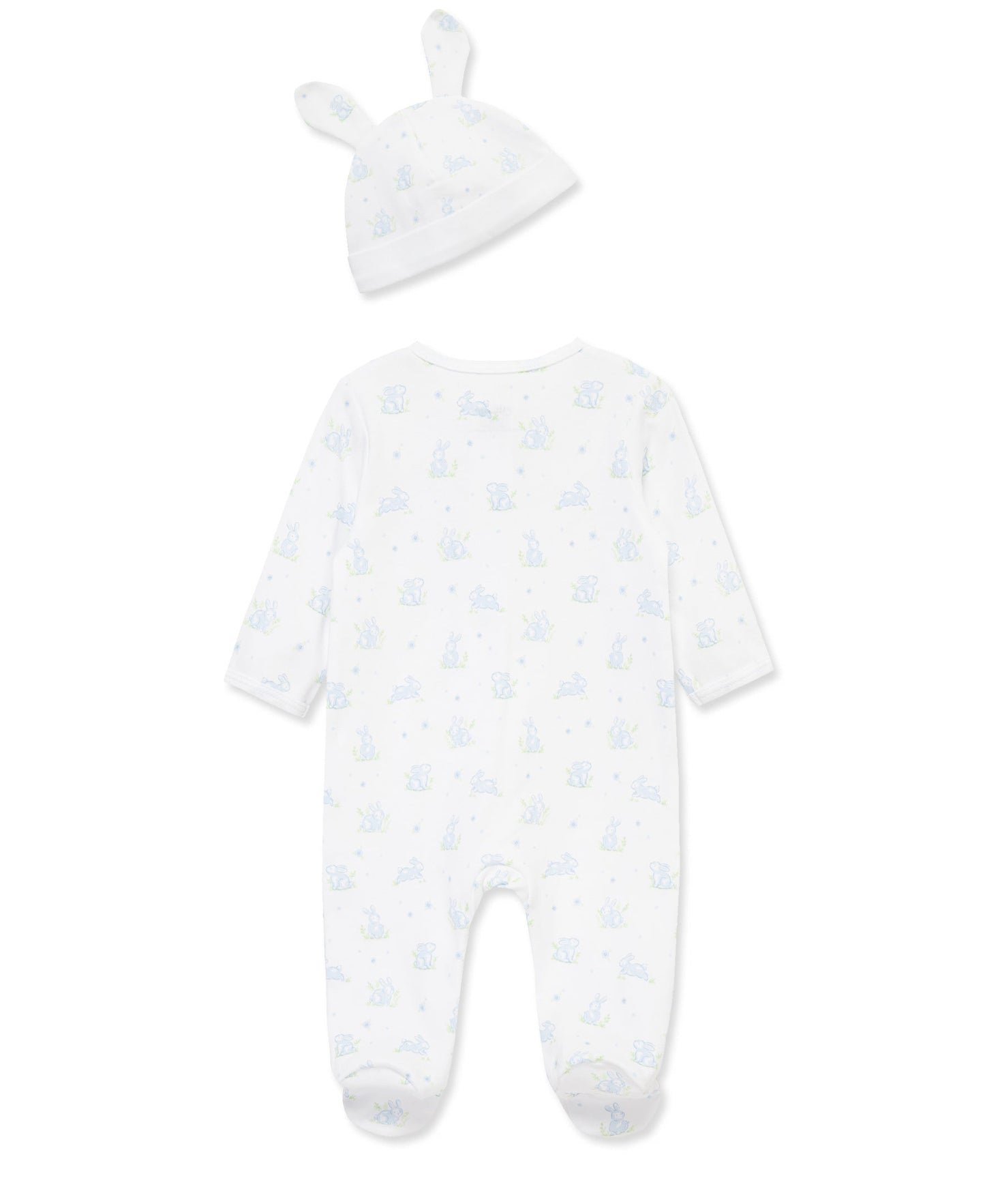 "My First Easter" Blue Bunny 2-Way-Zip Footed One-Piece & Hat
