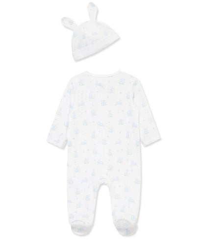 "My First Easter" Blue Bunny 2-Way-Zip Footed One-Piece & Hat