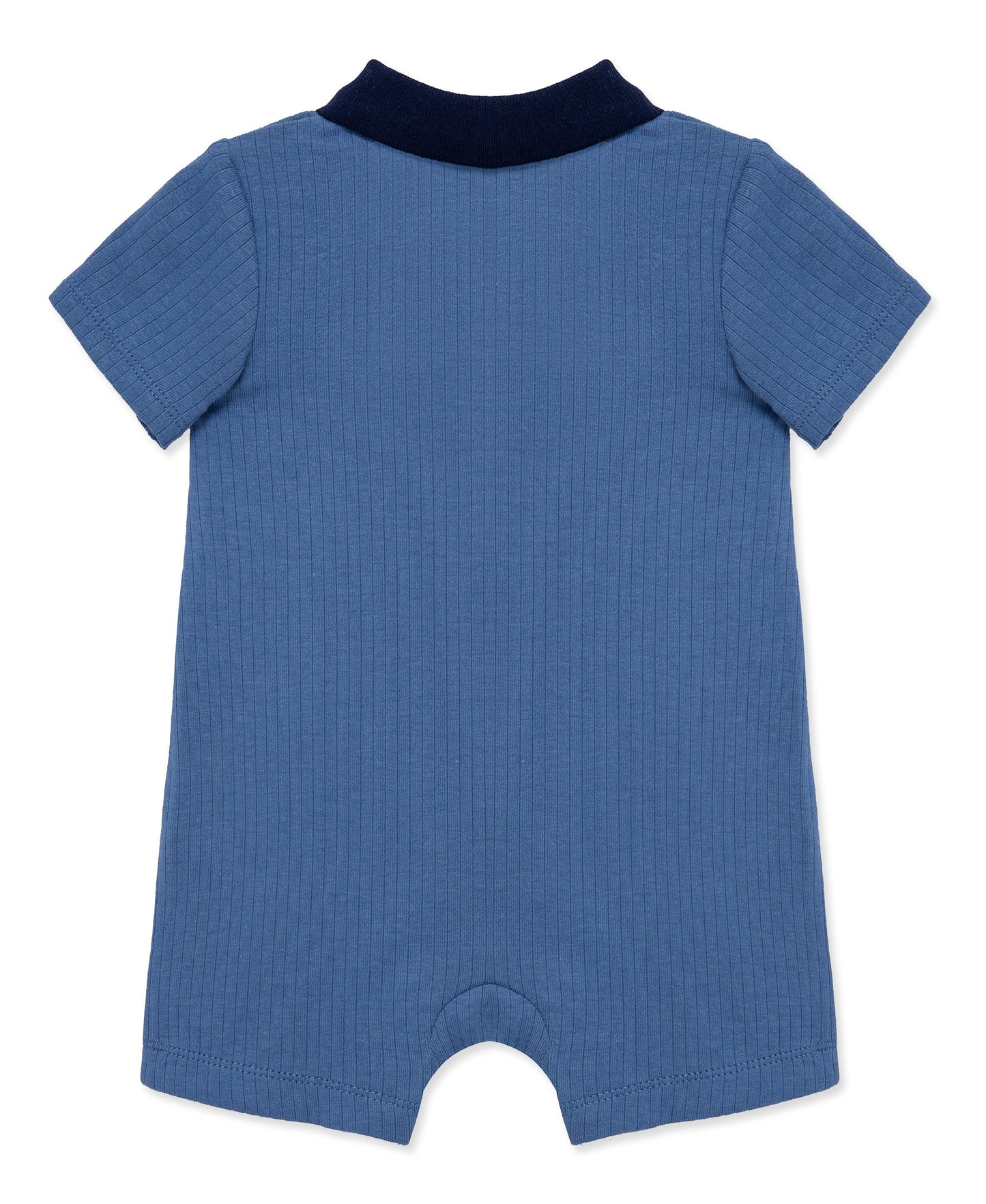 Blue Rib Knit Polo Romper