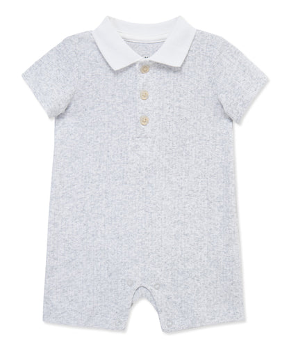 Grey Rib Knit Polo Romper
