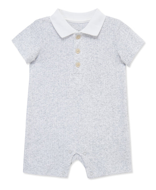 Grey Rib Knit Polo Romper