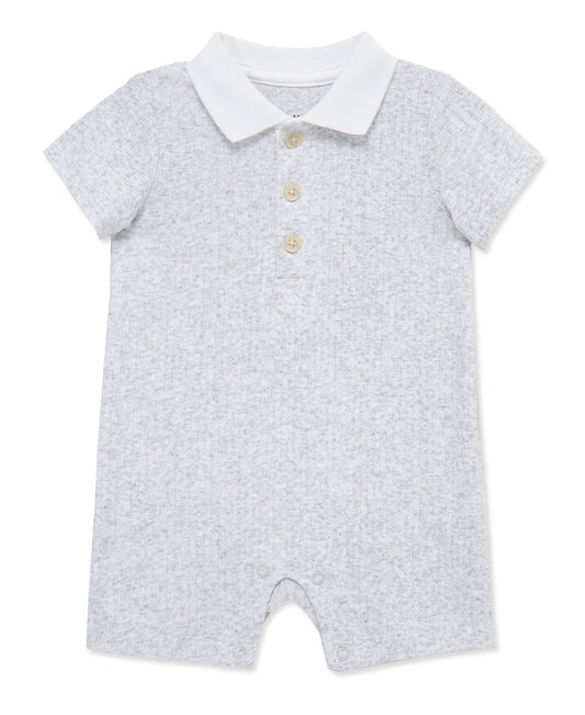 Grey Rib Knit Polo Romper