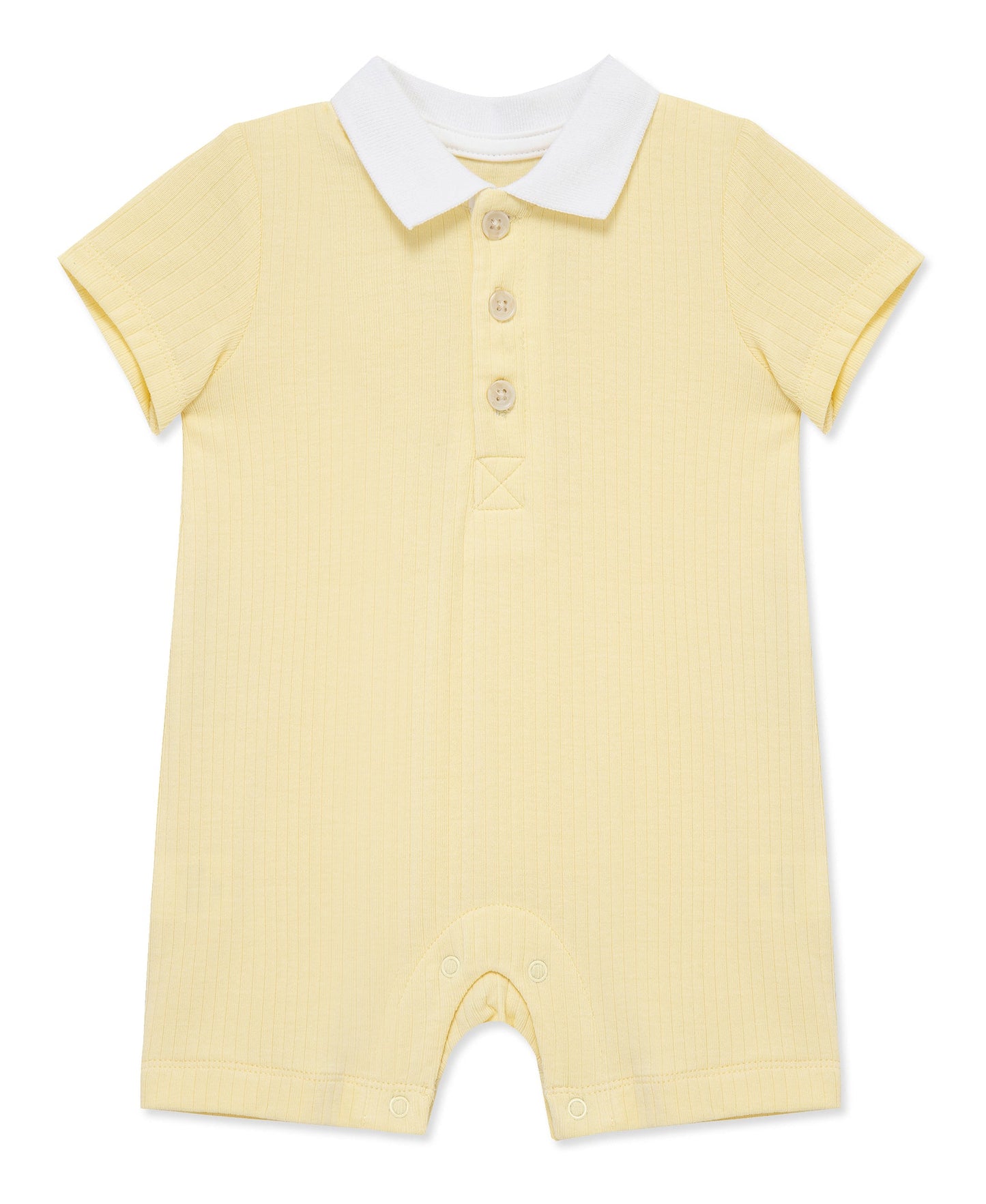 Yellow Rib Knit Polo Romper