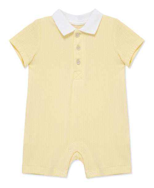 Yellow Rib Knit Polo Romper