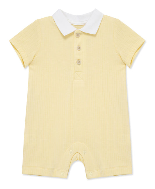 Yellow Rib Knit Polo Romper