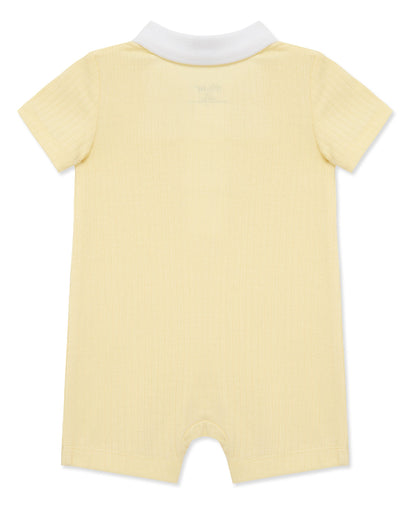 Yellow Rib Knit Polo Romper