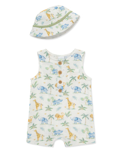 Jungle Gauze Romper & Hat Set